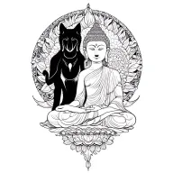 Buddha and wolf standing tattoo design idea