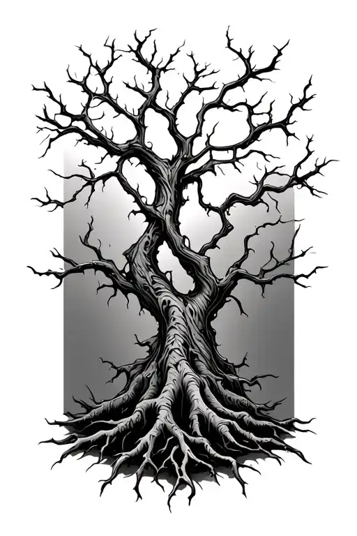 poison tree with thorns as roots reaching deep tattoo design idea
