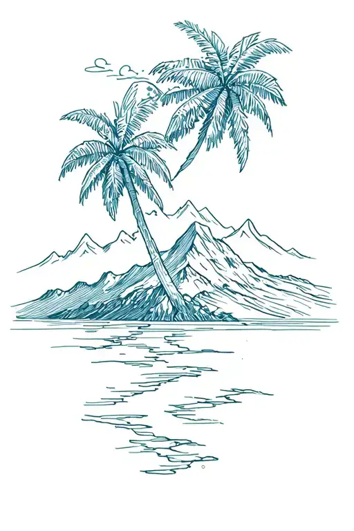 Palm Tree and Mountain tattoo design idea