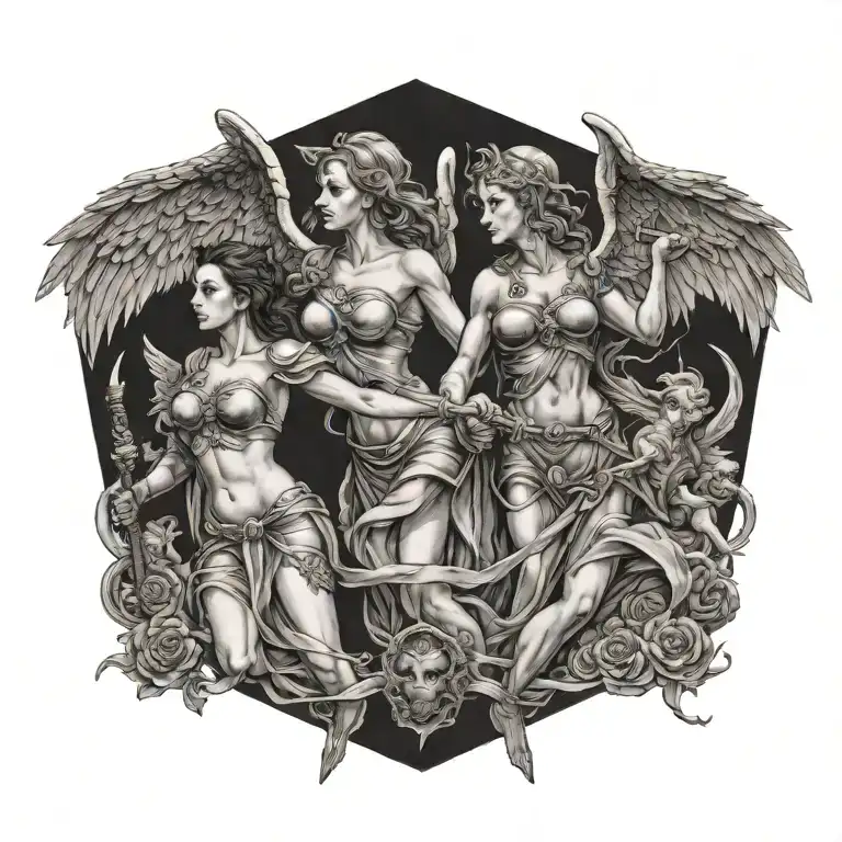 war in heaven female angels versus female demons tattoo design idea