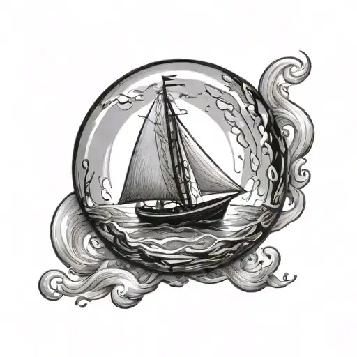 sailboat in crystal ball tattoo design idea