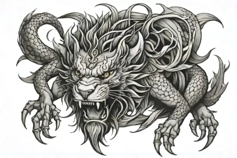 Dragon wrapped full body lion tattoo design idea