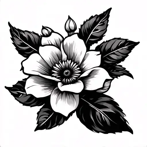 taino sol with flor de maga flower blooming tattoo design idea