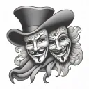 Happy and Sad theatre masks with each having a T or D on it  tattoo design idea