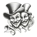 Happy and Sad theatre masks with each having a T or D on it  tattoo design idea