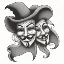 Happy and Sad theatre masks with each having a T or D on it  tattoo design idea