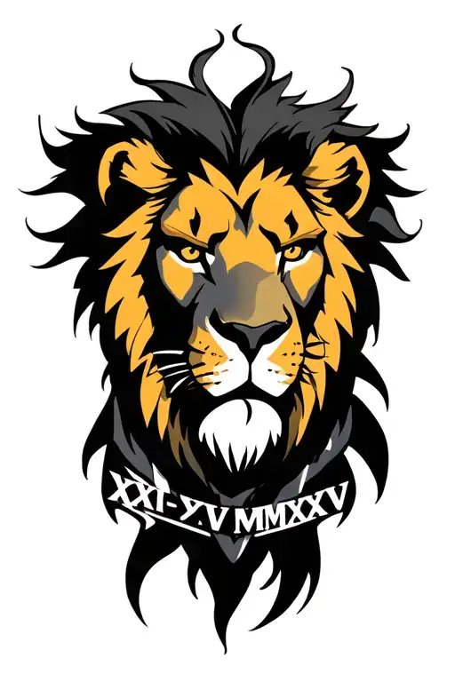 "XXI-V-MMXXV" lion head tattoo design idea