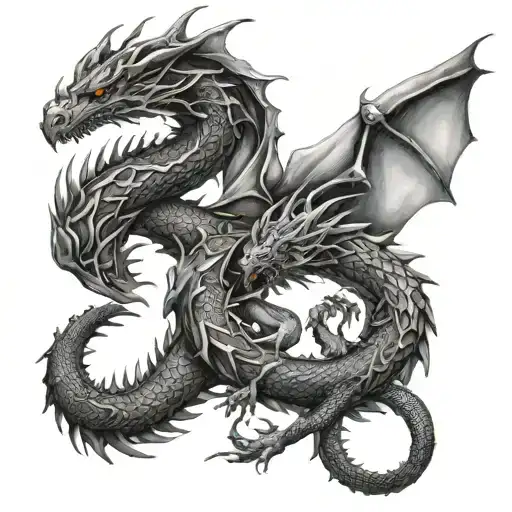 Guardian Dragons Intertwined dragons, with the larger father dragon protecting the smaller daughter dragon  tattoo design idea