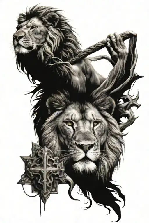 lion with Jesus cross tattoo design idea