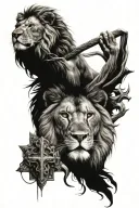 lion with Jesus cross tattoo design idea