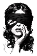 female blindfolded face, with one hand she makes her eye visible  tattoo design idea