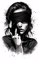 female blindfolded face, with one hand she makes her eye visible  tattoo design idea