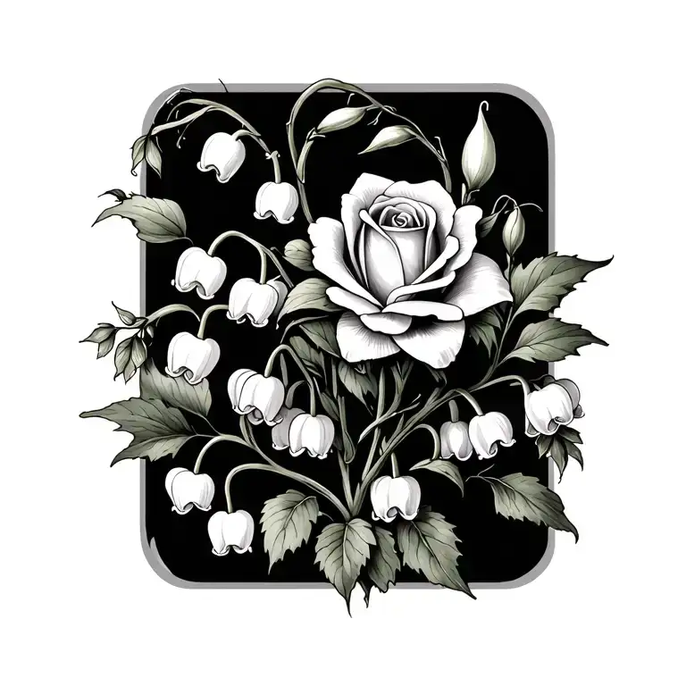 Lily of the valley vine with a rose in the middle  tattoo design idea