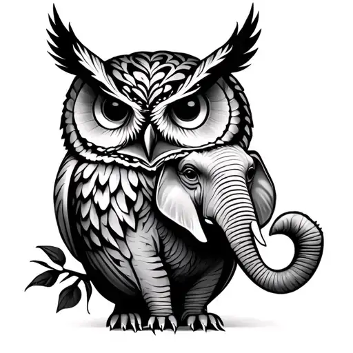 Owl And Elephant tattoo design idea