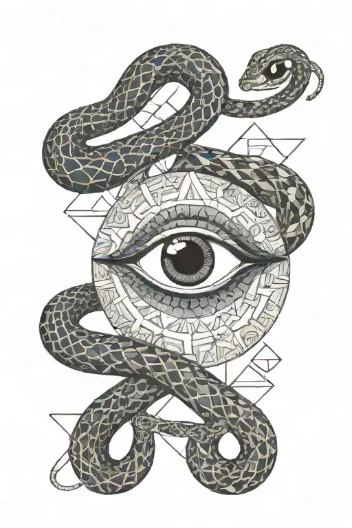 snake guarding an evil eye inside tattoo design idea