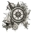 An intricate tattoo featuring a compass and a ship to symbolize your occupation as a seaman and passion for traveling tattoo design idea