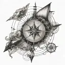 An intricate tattoo featuring a compass and a ship to symbolize your occupation as a seaman and passion for traveling tattoo design idea