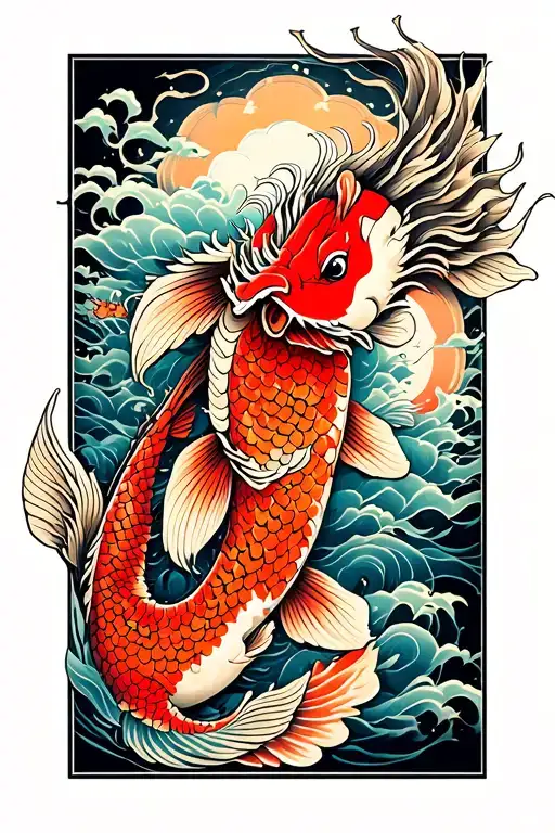 koi fish and dragon wrapped tattoo design idea