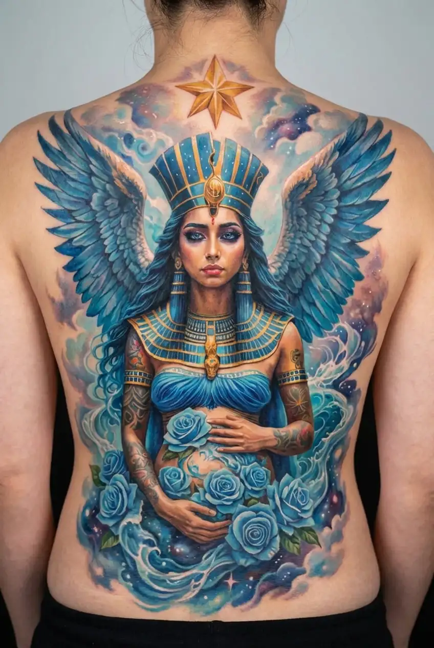 pharaoh, Goddess, Warrior with tattoos, Angel, Energy, Star, Galaxy, Love, Sex, Dez Eagle 9, pregnant, blue roses, ocean tattoo design idea