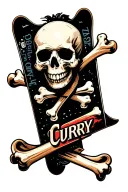 skull and crossbones with bones being snowboards, incorporating the name "CURRY" in some way  tattoo design idea
