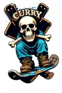 skull and crossbones with bones being snowboards, incorporating the name "CURRY" in some way  tattoo design idea