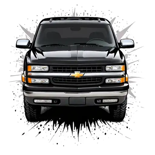 black 2000s chevy silverado pickup truck tattoo design idea