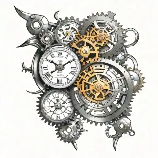 Incorporate intricate watch gears and clock hands into a steampunk inspired design tattoo design idea