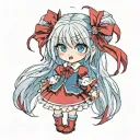 Little Loli vampire with long blue hair and shiny blue eyes wearing red clothes style anime tattoo design idea