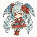 Little Loli vampire with long blue hair and shiny blue eyes wearing red clothes style anime tattoo design idea