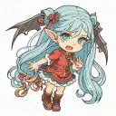 Little Loli vampire with long blue hair and shiny blue eyes wearing red clothes style anime tattoo design idea