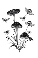 Stencil mushrooms flowers insects tattoo design idea