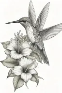 hummingbird with hibiscus and tropical leaves tattoo design idea