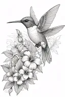hummingbird with hibiscus and tropical leaves tattoo design idea