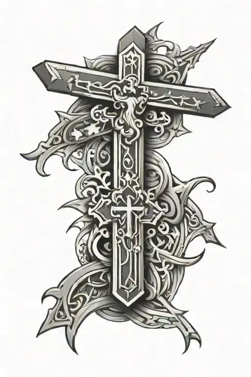 “CRUZ” on forearm with crosses behind it tattoo design idea