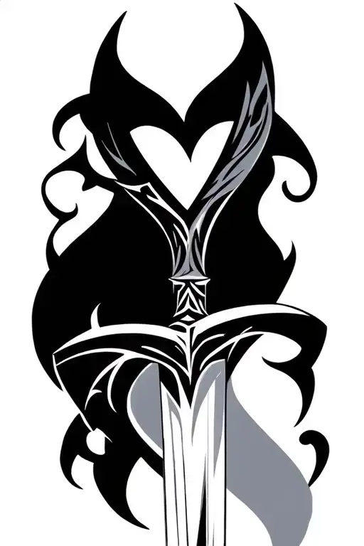 a sword with a heart-shaped hilt tribal tattoo design idea