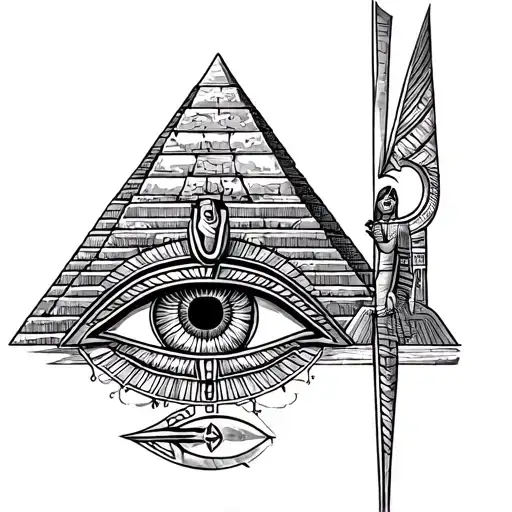 Egyptian gods over a pyramid and the eye of horus tattoo design idea
