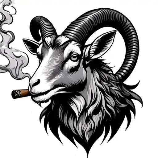Capricorn goat smoking cigar smoke rising tattoo design idea