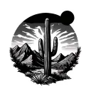 arizona mountains with cactus and sun  tattoo design idea