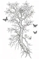 Flower tree with spider webs falling Icarus tattoo design idea