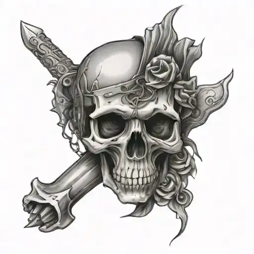 Decaying skull tool band tattoo design idea
