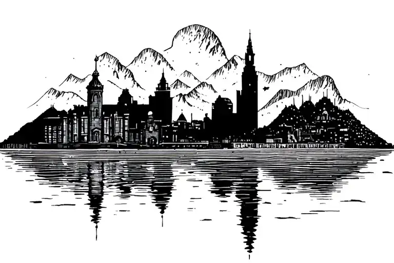 Blackpool skyline outline and cullin mountain range tattoo design idea