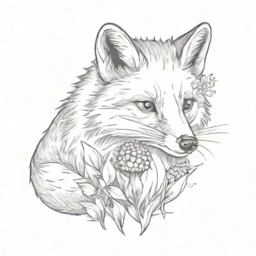 Red fox, with a hedgehog and a pair of acorns tattoo design idea