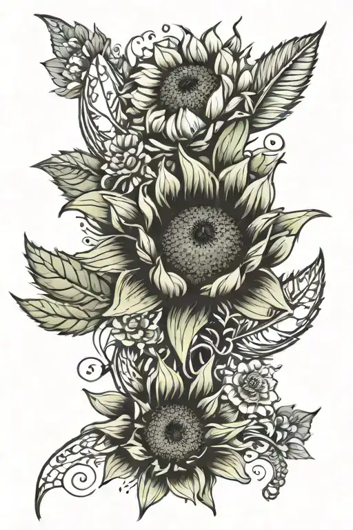 sunflower, cactus flower, footprints tattoo design idea