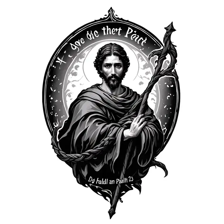 psalm 23 verse with rod and staff intertwined tattoo design idea