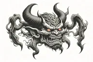 Japanese Oni Demon representing loneliness and insanity, with haunting features and swirling shadows. tattoo design idea