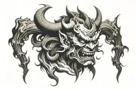Japanese Oni Demon representing loneliness and insanity, with haunting features and swirling shadows. tattoo design idea