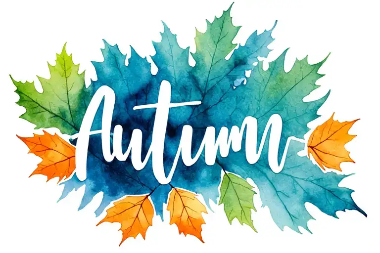 autumn name with leaves falling tattoo design idea
