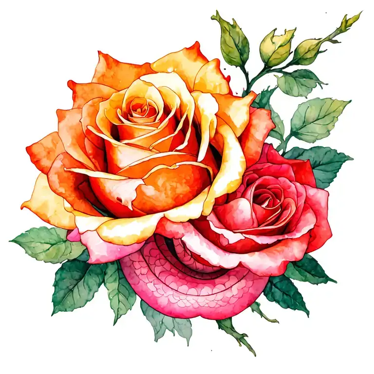 roses and snake wrapped tattoo design idea