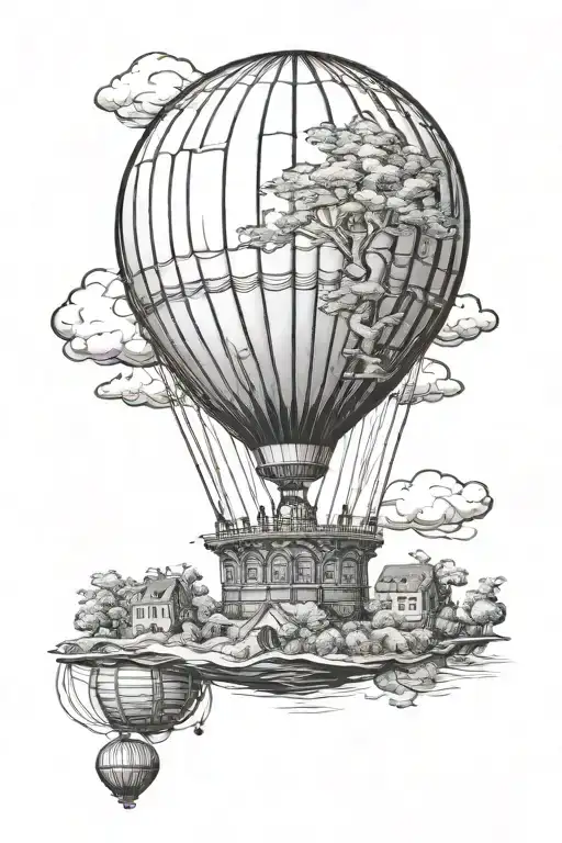hot air balloon floating tattoo design idea