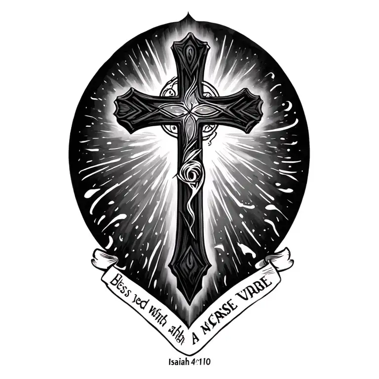 blessed with the verse Isaiah 41:10 and a cross tattoo design idea